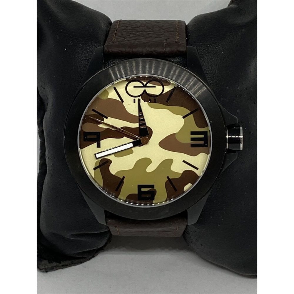 Eleven Eleven Unisex Brown Leather Analog Camo Dial Quartz Wrist Watch LJ439